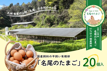 国産飼料の平飼い有精卵「名尾のたまご」20個入:B100-045