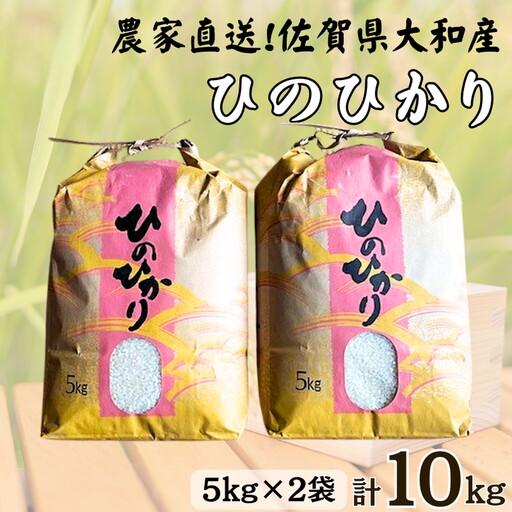佐賀県大和産「ひのひかり」5kg×2袋 米 農家直送：B320-018