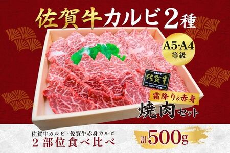 佐賀牛 カルビ 2種 焼肉用 500g 牛肉 黒毛和牛 赤身 カット済 バーベキュー 九州 佐賀県 佐賀市 佐賀丸美屋 焼肉屋:B320-013