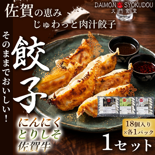 [佐賀県産の名ブランド肉を味比べができるセット](18個入×各1P) にんにく餃子 とりしそ餃子 佐賀牛餃子 1セット 冷凍餃子 :B125-031