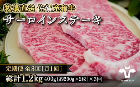 [定期便3回][牧場直送]佐賀産黒毛和牛サーロインステーキ 200g×2枚:B580-007