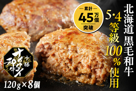 北海道　和牛肉　5・4等級　本物志向の冷凍ハンバーグ｜十勝ナイタイ和牛　100%ハンバーグ＜120g×8個＞　［016-N61］　※オンライン申請対応