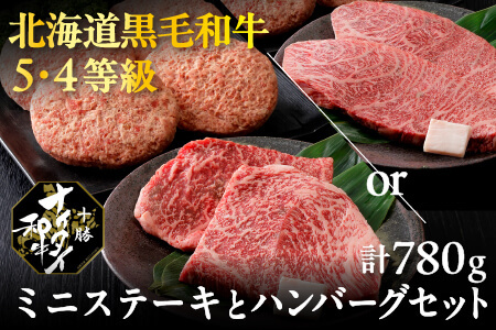 北海道　和牛肉　5・4等級　ランイチ　冷凍ハンバーグ｜十勝ナイタイ和牛　ミニステーキとハンバーグセット＜計780g＞　［022-N60］　※オンライン申請対応