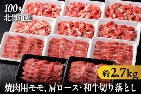 焼肉2種と切り落としの山盛りセット[計2.7kg] 5・4等級 十勝ナイタイ和牛|ニークファクトリー北海道 和牛肉 牛肉 焼肉 切り落とし 小分けパック ロース オレイン酸