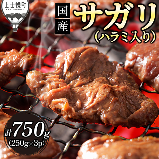 国産 味付き サガリ ハラミ 焼肉 計750g（250g×3袋） 小分け 個包装 北海道 牛 肉 牛肉 キャンプ アウトドア バーベキュー BBQ 冷凍