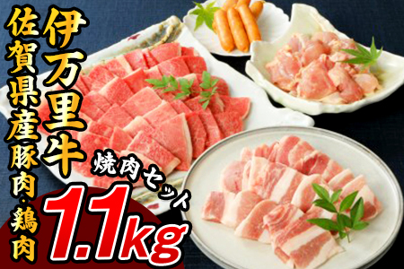 バラエティ美味 焼肉セット 牛肉 豚肉 鶏肉 1.1kg J298