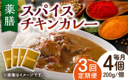 [3回定期便]薬膳スパイスチキンカレー 4食(200g×4) /自然庵[UCQ004] カレー スパイス スパイスカレー 冷凍カレー 小分けカレー 手作りカレー カレーセット レトルトカレー カレー定期便