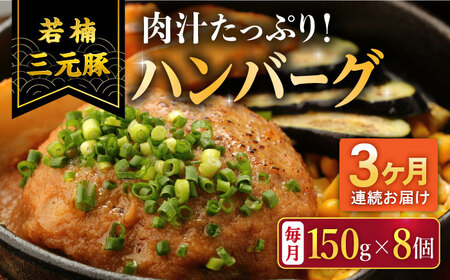 [2025年2月発送開始][3回定期便]肉汁たっぷり 若楠三元豚ハンバーグ 150g×8個 /ナチュラルフーズ 