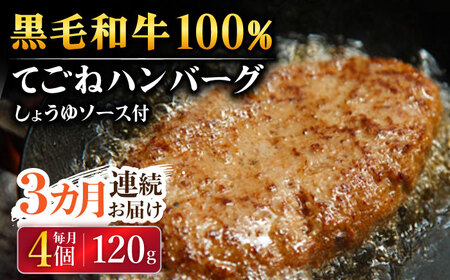 [3回定期便]黒毛和牛100% 手ごねハンバーグ 120g×4個 しょうゆソース付 /フレンチキッチン プルミエ