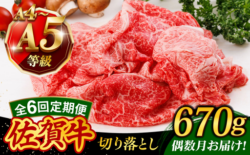 【6回定期便・偶数月発送】A4 A5等級 佐賀牛 切り落とし 670g /焼肉どすこい[UCC027]