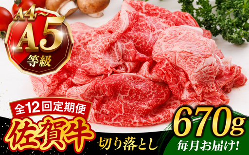 【12回定期便】A4 A5等級 佐賀牛 切り落とし 670g /焼肉どすこい[UCC028]
