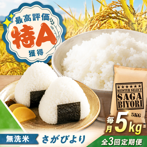 [3回定期便] 無洗米 さがびより 5kg(5kg×1袋) 無洗米 お米 白米 精米 佐賀県産 米 /大塚米穀店