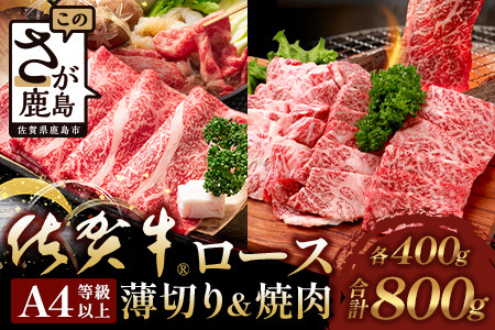 [まだ間に合う 年内配送]佐賀牛 ロース (薄切り・焼肉)セット 各400g 合計800g F-73 牛肉 牛 肉 やきにく 焼き肉 しゃぶしゃぶ すき焼き 正月 お正月 大晦日