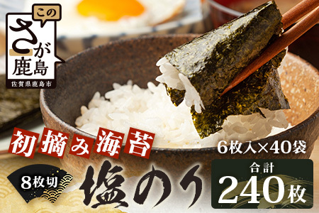 [初摘み海苔100%]佐賀のり 初摘み海苔 塩のり 8切 6枚入×40袋 [合計240枚]C-135