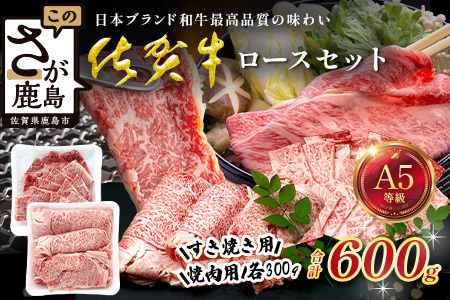 佐賀牛ロースセット(すき焼き用300g/焼肉用300g)合計600g 牛肉 ブランド牛 黒毛 和牛