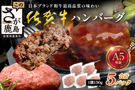 佐賀牛ハンバーグ 150g×5パック 計750g 牛肉 ブランド牛 黒毛 和牛 上質 はんばーぐ 惣菜