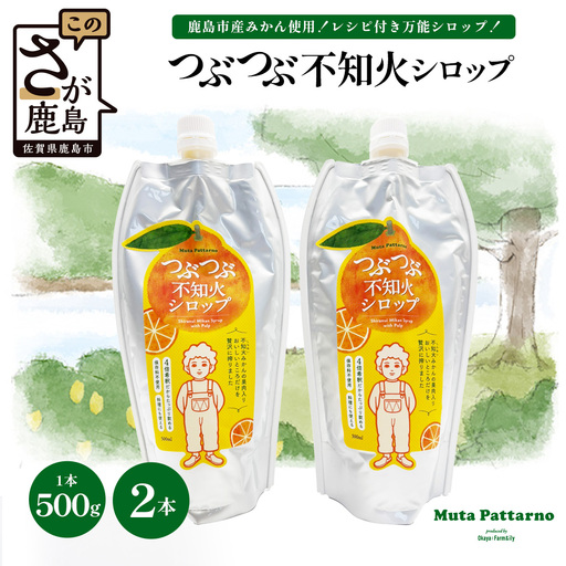 つぶつぶ 不知火 シロップ 500g × 2本 セット レシピ付 果肉 60% 贅沢使用 保存料不使用 水不使用 ビートグラニュー糖
