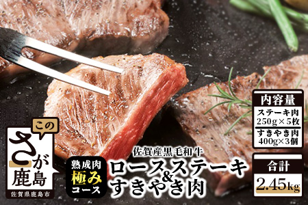 [熟成肉『極み』コース]佐賀県産黒毛和牛 ロースステーキ&すきやき肉