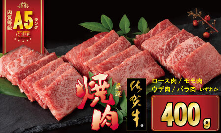 佐賀牛 A5 ランク保証! 焼肉用 厳選部位 (400g)B120-031佐賀牛 A5 すき焼き しゃぶしゃぶ 厳選部位 400g ブランド牛 黒毛和牛 九州 佐賀 だけブランド牛 しゃぶしゃぶ肉 すき焼き肉 すきやき スライス 薄切り 人気 ランキング 高評価 牛肉 国産 佐賀県産 佐賀県 小城市