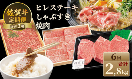 [定期便]佐賀牛 A4 〜 A5 人気の赤身肉・ヒレステーキ肉「合計2,800g(隔月6回)」 冷凍 赤身 牛肉 国産 お肉 ブランド牛 九州産 牛肉 スライス ステーキ しゃぶしゃぶ すき焼き 川べぇ