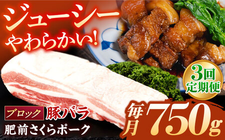 [3回定期便]肥前さくらポーク バラ肉 ブロック 総計2.25kg[一ノ瀬畜産] [NAC613] 豚肉 豚バラブロック チャーシュー 豚肉 豚バラブロック ステーキ 豚肉 豚バラブロック 豚肉 豚バラブロック