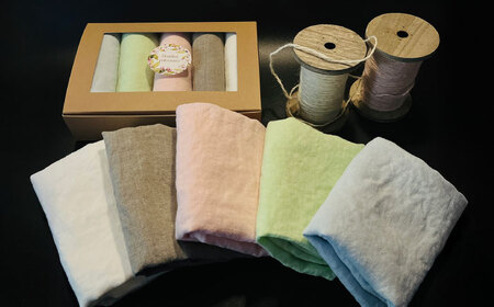 柔らか加工のリネン100%のフェイスタオル5枚(5色)セット 吉野ヶ里町/どんどん良くなる