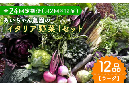 【12品×24回定期便】あいちゃん農園の「イタリア野菜」セット（ラージ） 野菜 やさい サラダ キャベツ ブロッコリー かぶ きゅうり ナス 詰め合わせ 九州 佐賀県産 旬の野菜 有機農法 有機肥料 ギフト[FAA023]