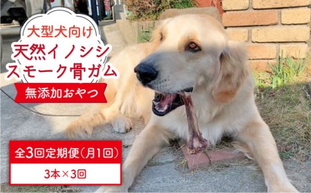 3回定期便 大型犬向け☆天然いのししのスモーク骨ガム3本 わんこin食堂/吉野ヶ里町