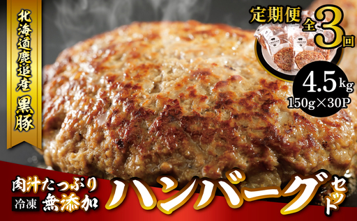 鹿追産 自然放牧黒豚 肉汁たっぷり無添加ハンバーグセット 3ヶ月定期便 150g×10