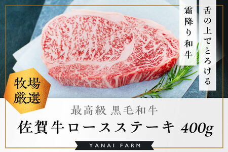 [佐賀牛]「梁井」霜降りロースステーキ 2枚 400g[佐賀牛 霜降り肉 ロース肉 サシ ステーキ 肉汁 とろける やわらか 美味しい ブランド肉]K081027