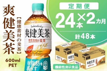 2カ月定期便】爽健美茶 健康素材の麦茶 600mlPET×24本(合計2ケース