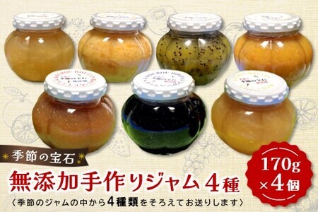 季節の宝石 無添加手作りジャム 4種【ジャム 無添加 手作り 季節の果物 季節のジャム 旬の果実 採れたて 安心 詰合せ】 K070003