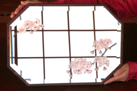 里山彩鏡・桜置き型面取り鏡[鏡 桜 サンドブラスト 置き型 面取り 優美 高級感 天然木] JH4-F024015