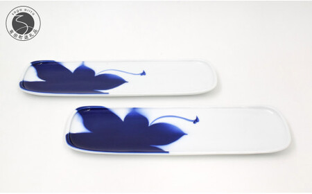 深川製磁 有田焼 IROHA ペア 一文字皿 フカガワブルー モミジ るり 瑠璃 食器 うつわ