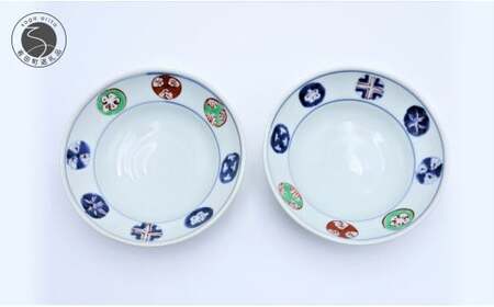 有田焼 染錦丸紋 かぶと鉢2枚 あや千 A40-290