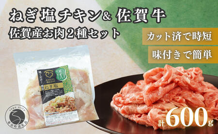 牛肉＆鶏肉 佐賀の地元産お肉を2種楽しめる 佐賀牛小間切れ ありたどり塩ネギ セット 各300g 計600g  肉 佐賀牛 牛肉 おすすめ 1万円 N10-66
