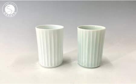 有田焼 白磁・青白磁稜線カップ(ペア)[中仙窯・中尾純作]カップ 湯呑 食器 器 うつわ 白磁 青白磁 伝統工芸 作家 ペア