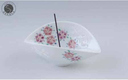 有田焼 お香立[花集文][赤絵白磁硯処 雪月花]手描き 伝統工芸 お香立て 花柄 赤絵 インテリア 25000円