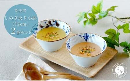 有田焼 スタイリッシュ しのぎ 12cm 反り小鉢 2個 セット[皓洋窯]食器 手描き ペア うつわ スープ サラダ