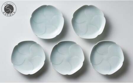 有田焼 青白磁花小皿 5枚組[中仙窯]中尾純 伝統工芸 作家 青白磁 うつわ 器 皿 小皿 5枚 セット A95-57