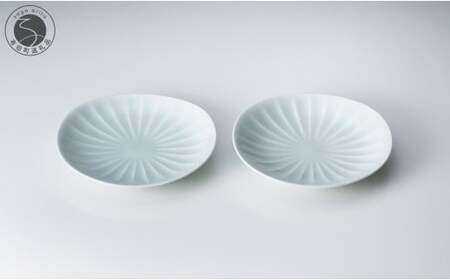 有田焼 青白磁稜線楕円皿 2枚セット[中仙窯]中尾純 伝統工芸 作家 青白磁 うつわ 器 皿 楕円皿 取皿 2枚