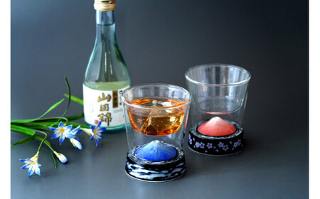 有田焼とガラスのコラボ Fortune glass小2個セット(赤富士・青富士)東洋セラミックス