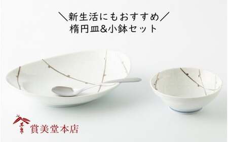有田焼 其泉 楕円皿 小鉢 樹氷 2点セット[賞美堂本店]器 うつわ 食器 皿 小鉢 ボウル 2枚 多用途 和モダン 冬 季節 自然 贈答 ギフト 電子レンジ対応 食洗機対応