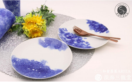 有田焼 BLUE ESPUMA / 6.5寸皿 2枚（深海三龍堂） 食器 おしゃれ スタイリッシュ シンプル モダン 青い器 A20-452