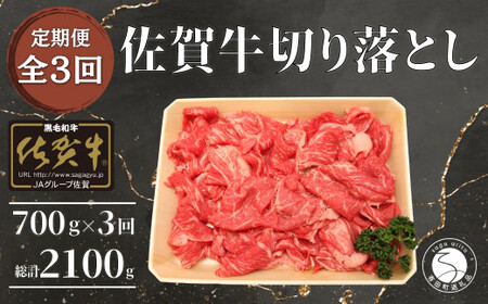 [3回定期便 総計2100g][佐賀牛]切り落とし肉700g N75-1