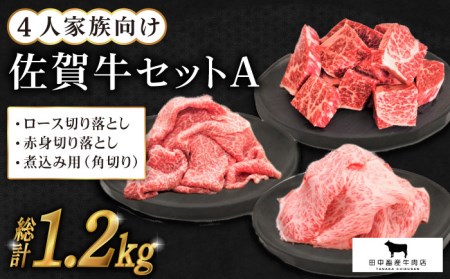 [毎日の料理に]4人家族向け 佐賀牛 普段使いセットA[田中畜産牛肉店][HBH031] 農林水産大臣賞 ロース 赤身 角切り 切り落とし 黒毛和牛 肉 牛肉