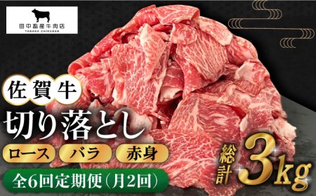 [月2回発送 / 3ヶ月お届け]全6回定期便 佐賀牛切り落とし500g[田中畜産牛肉店][HBH133] 牛肉 黒毛和牛 肉 カレー 炒め物 牛丼 切り落とし肉