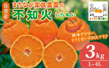 まちなが家族農園の不知火(しらぬい)3kg [2026年3月下旬〜5月下旬まで順次発送予定] みかん 温州みかん 完熟みかん 不知火 しらぬい 甘い不知火 デコポン 品種 佐賀県 太良町 L60x1