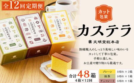 [全12回定期便]カット包装 カステラ 4箱入 文明堂 総本店 スイーツ かすてら デザート お菓子 菓子 お取り寄せ お土産 長崎