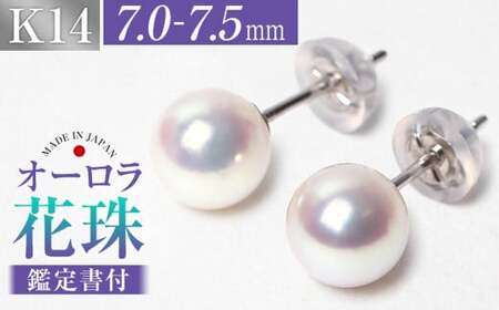 花珠 あこや真珠 7.0-7.5mm 鑑定書付 ピアス K14WG パール / アコヤ真珠 真珠 アクセサリー ジュエリー 長崎県 長崎市